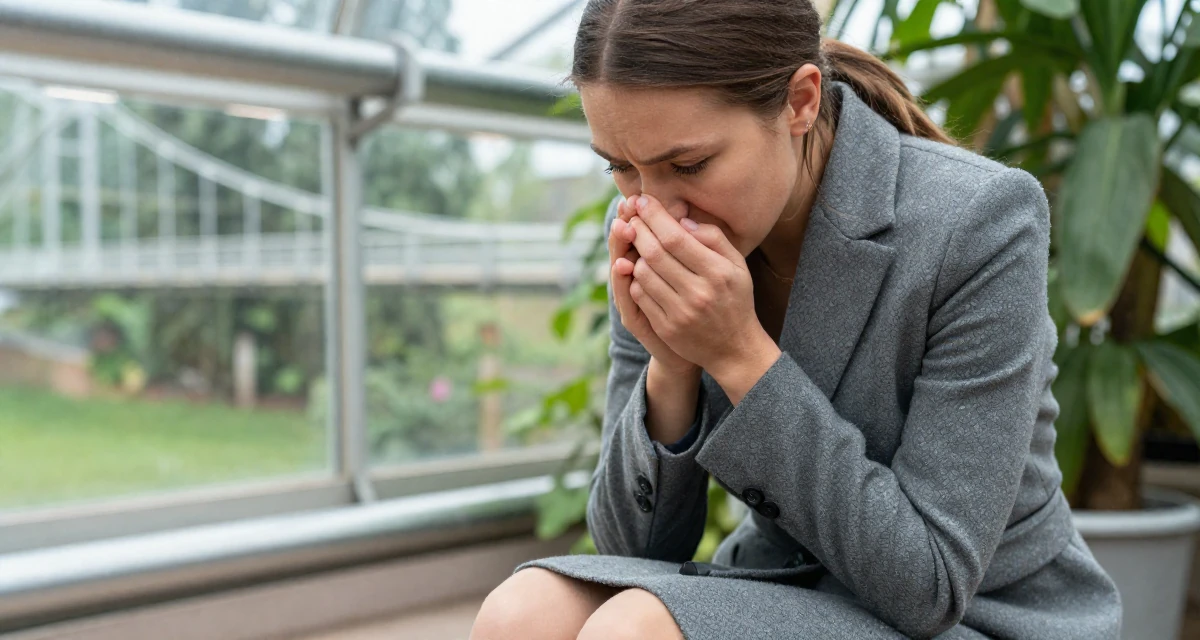 A innocent Female From Finland, based in Espoo, graduated from a design institute majoring in atmospheric lighting arts in their 22, feeling the sting of zero new subs after hours of effort, wearing a grey wool skirt suit with a fitted jacket, clasping hands together in a botanical greenhouse.