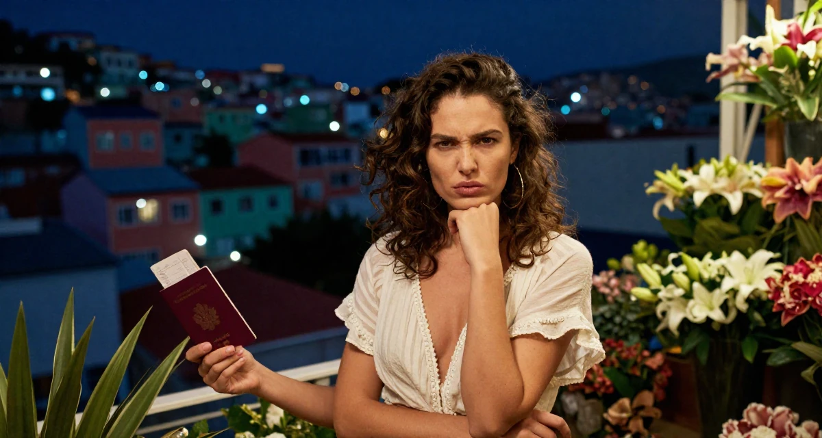 A ferocious Female Once a babysitter, now documenting grown-up self-expression in their 22, planning themed sensual shoots for better consistency, wearing a breezy summer vacation outfit, holding a passport in a flower shop.