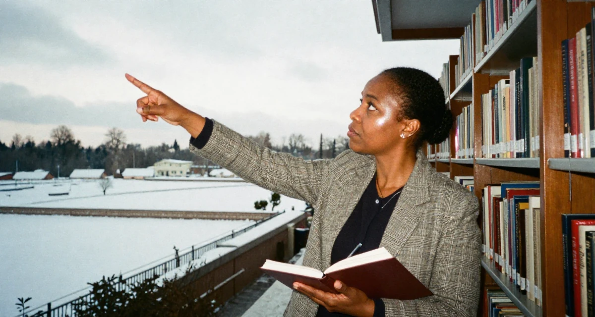 A indifferent Female From Nigeria, majored in business communication in their 50, established authority in a niche industry, wearing a refined casual Friday look, writing in a notebook in a library aisle.