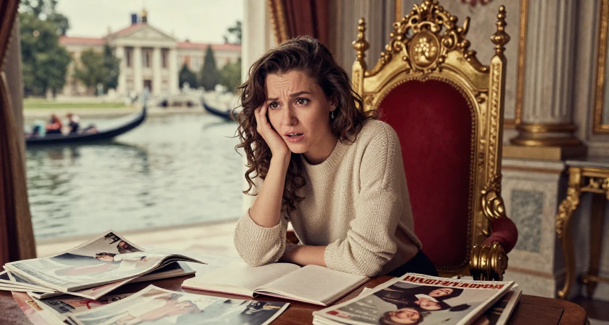 A enthusiastic Female From Czech Republic, studied photography and cinematography in their 25, dealing with nervousness before posting first video, wearing a open-back sweater showing the spine, holding a notebook in a royal palace throne room.