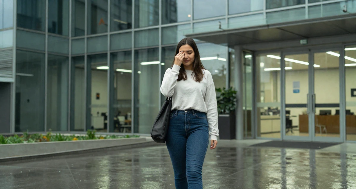 A timid Female Once a sewing hobbyist, now designing outfits for her shoots in their 22, figuring out what content brings recurring subs, wearing a comfortable urban casual outfit, rubbing eyes in a modern apartment.