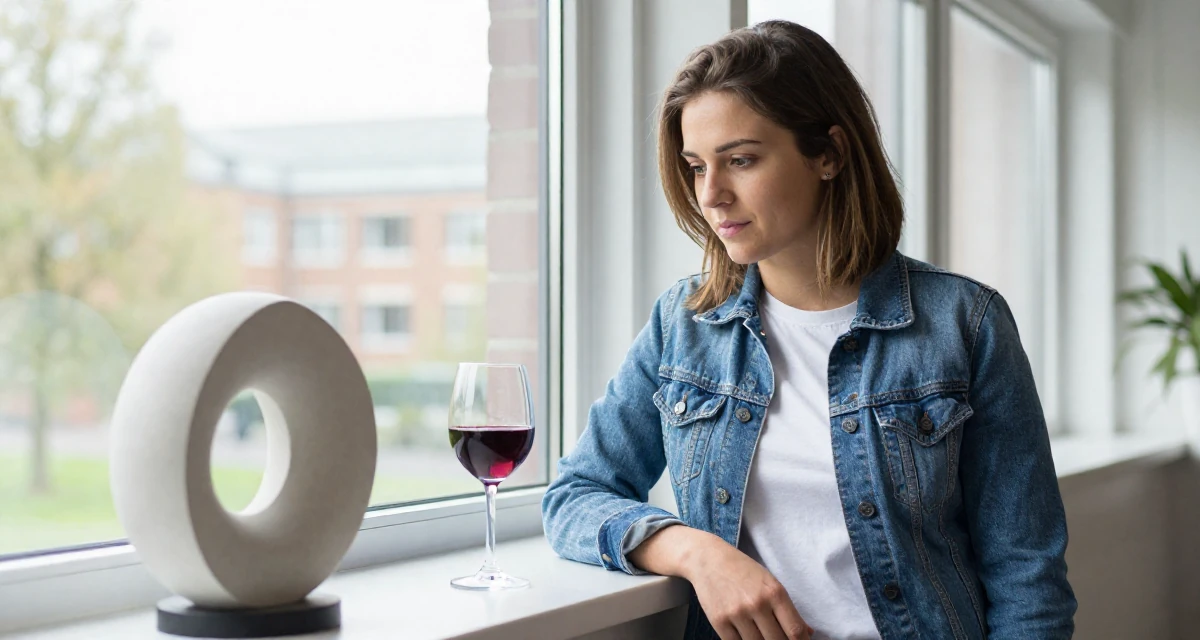 A focused Female Grew up in Ireland, majored in digital marketing in their 23, learning to rebuild after severe drops in engagement, wearing a classic denim jacket and white tee, pausing mid-step in a university campus.