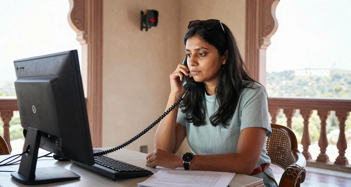 A contemplative Female From India, studied biotechnology in their 49, creating content about cultural heritage, wearing a modern casual lifestyle wear, waiting for a light to change in a royal palace throne room.