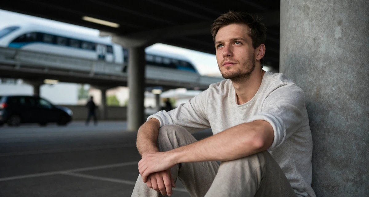 A romantic male From Warsaw Poland, studied social psychology in their 35, planning for a legacy or long-term impact, wearing a soft organic cotton clothing, rolling up sleeves in a underground parking garage.