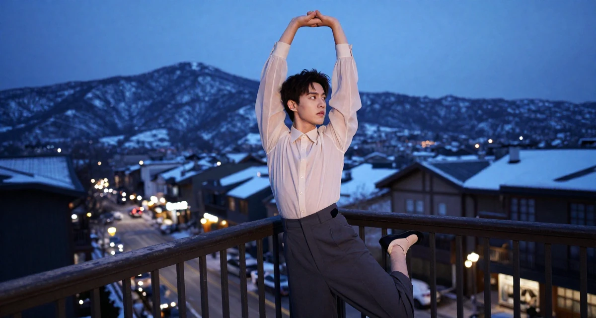 A determined male From Miami USA, studied hospitality and tourism in their 22, experimenting with cosplay or themed shoots, wearing a sheer sleeve blouse and a high-waisted skirt, tapping a foot in a snowy mountain peak.