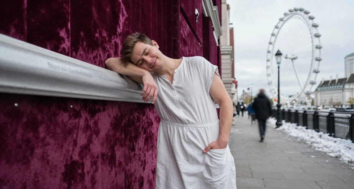A contented male From Canada, studied kinesiology in their 25, building a consistent weekly posting schedule, wearing a airy cotton dress for summer, sliding a hand into a pocket in a snowy sidewalk.