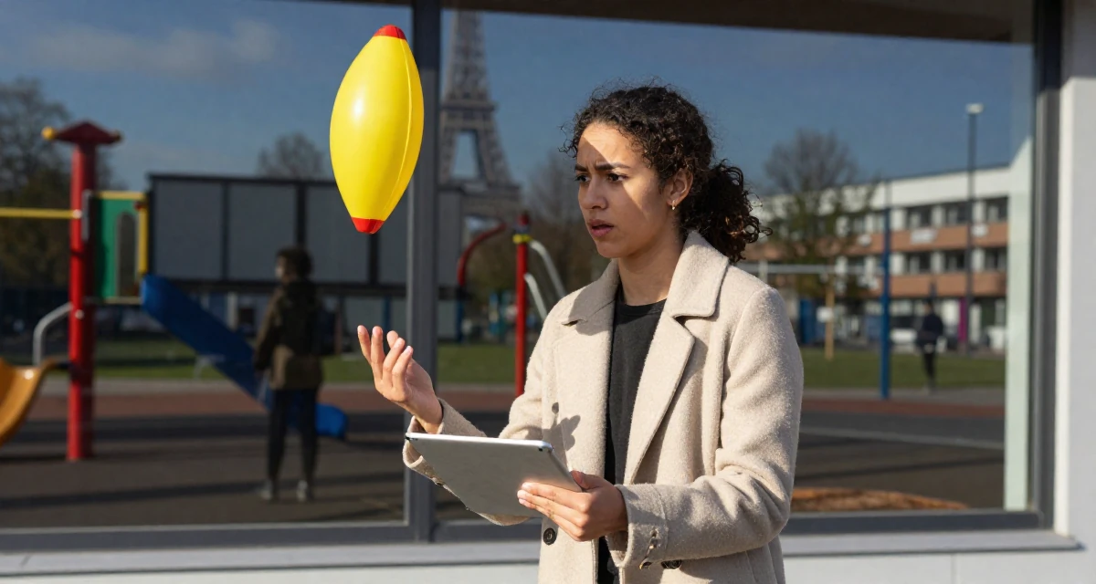 A worried Female From Netherlands, has a background in logistics in their 25, juggling part-time jobs with studies, wearing a elegant woolen coat styling, holding a tablet in a school playground.