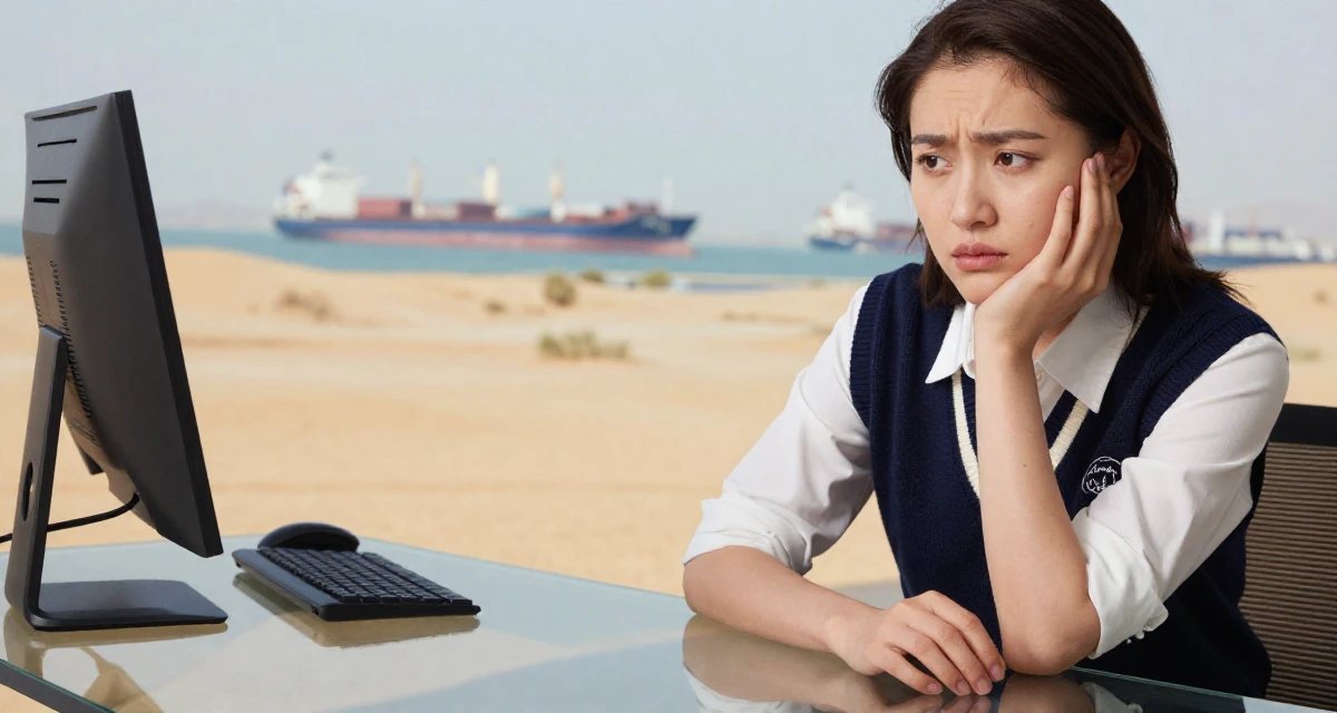 A worried Female From Chinese-speaking regions, studied mechanical design in their 22, transitioning from internships to real jobs, wearing a preppy sweater vest combo, pausing mid-step in a desert landscape.