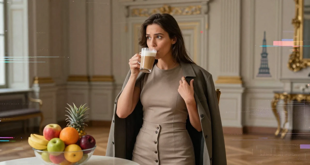 A engrossed Female From Stockholm Sweden, studied minimalist aesthetics and body symmetry in their 25, struggling to stay consistent during exams, wearing a fitted midi skirt with buttons down the front, sipping a latte in a royal palace throne room.