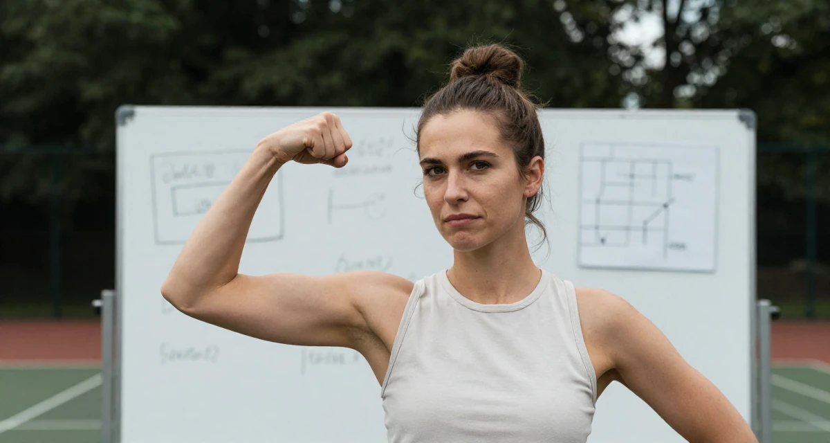 A mellow Female From the Netherlands, based in Utrecht, graduated from a creative academy majoring in UX design in their 24, hitting creative block but needing income anyway, wearing a clean, neutral-toned casual outfit, taking a photo in a tennis court.