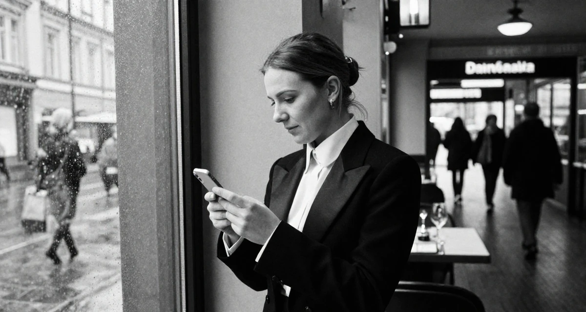A harmonious Female From Czech Republic, based in Ostrava, graduated from a creative university majoring in emotional visual arts in their 25, forming independent opinions and values, wearing a circus ringmaster outfit with a tailcoat, inspecting an object in a high-end restaurant.