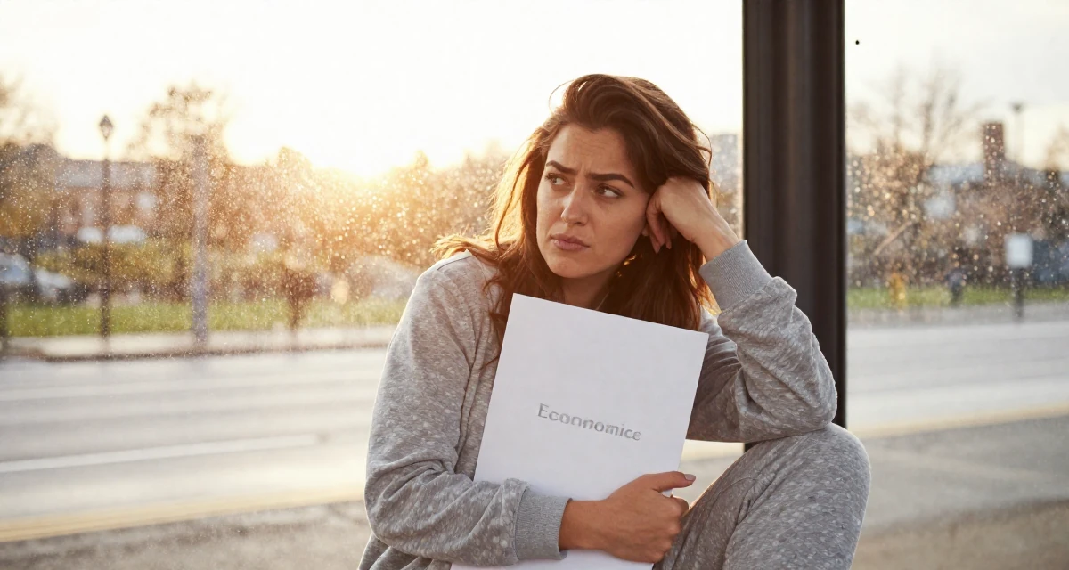 A sarcastic Female From Birmingham United Kingdom, holds a degree in economics in their 22, maintaining emotional distance while delivering flirty energy, wearing a comfortable lounge wear set, tucking hair behind an ear in a bus stop in the rain.
