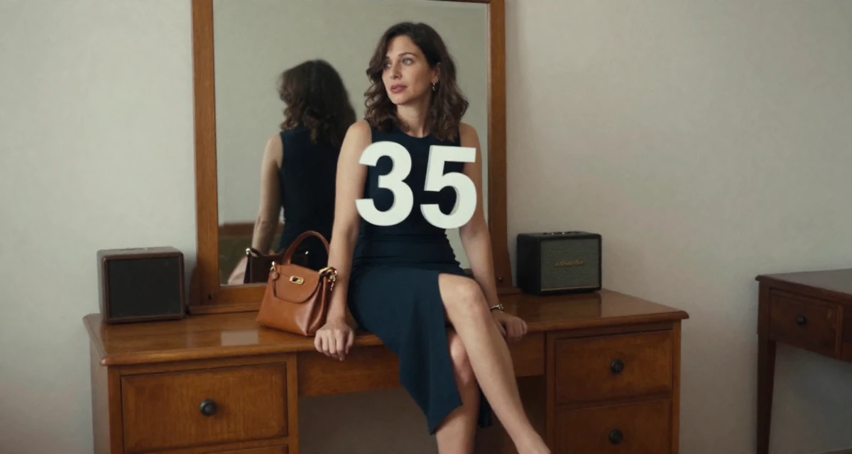 A lonely Female From Hungary, majored in communication strategy in their 35, celebrating a major career milestone, wearing a long pencil skirt with a high side slit, carrying a leather handbag in a vanity mirror.