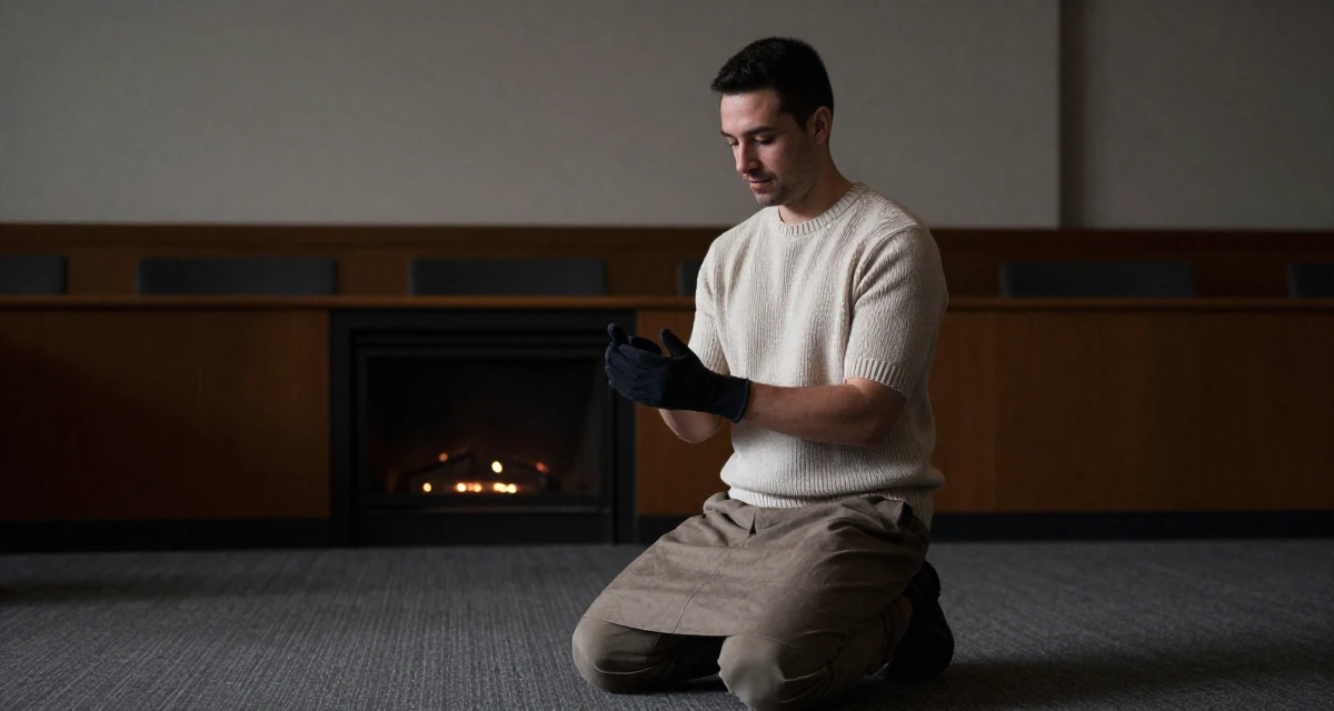 A settled male From USA, studied anthropology and folklore in their 22, planning monthly photoshoots on a tight budget, wearing a short sleeve cashmere sweater and a skirt, putting on a glove in a lecture hall.