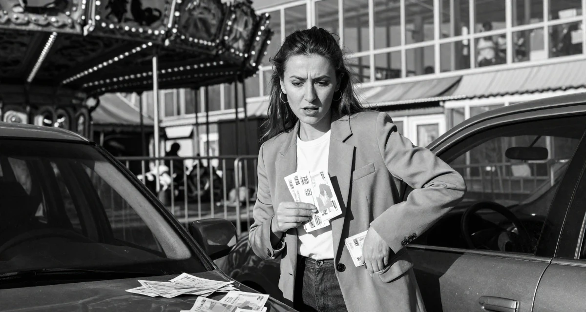 A energetic Female Raised in Kazakhstan, majored in global business in their 23, pretending everything is fine while barely covering bills, wearing a smart casual blazer ensemble, reaching for a pocket in a carnival with rides.