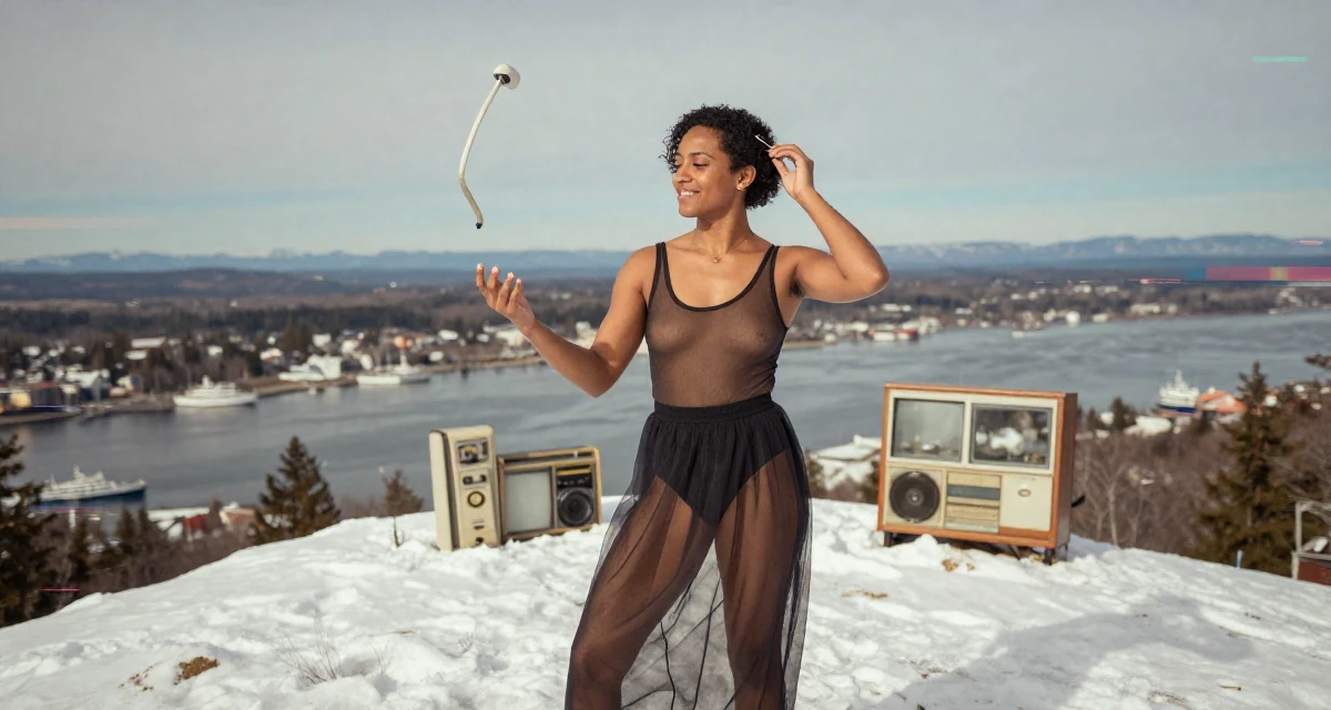 A radiant male From United States, majored in hospitality operations in their 23, juggling sensual creativity with real-life responsibilities, wearing a sheer maxi skirt with a bodysuit underneath, adjusting a hairpin in a snowy mountain peak.