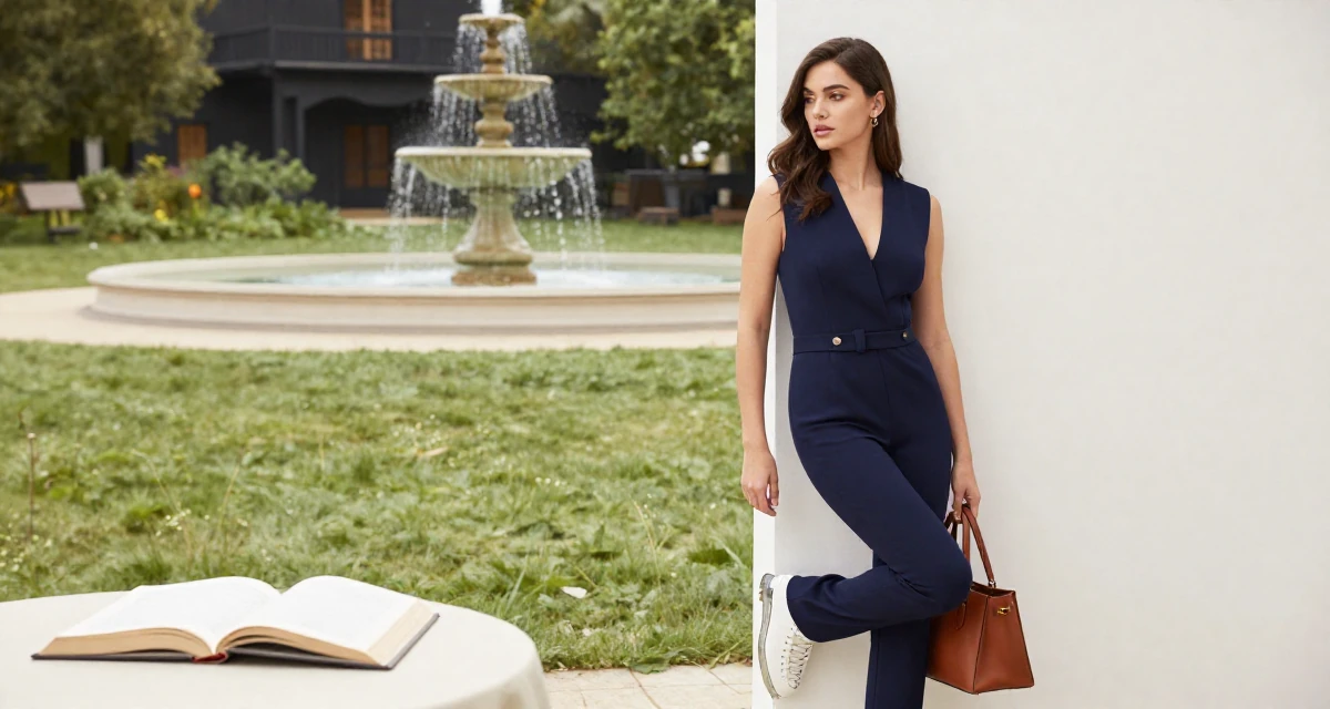 A distracted Female Former figure-skating student, now producing graceful aesthetic content in their 25, learning to flirt through camera presence alone, wearing a tailored jumpsuit with a deep v-neck, carrying a leather handbag in a farm field.