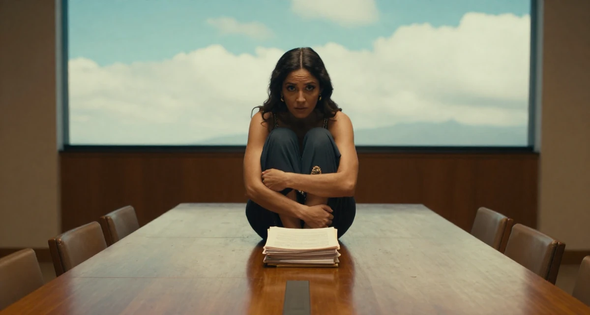 A enigmatic Female From Colombia, based in Cali, graduated from a local arts school majoring in glam-focused digital media in their 40, focusing on legacy and long-term wealth, wearing a harem pants and an ornate jeweled bra top, carrying a stack of documents in a museum exhibit.