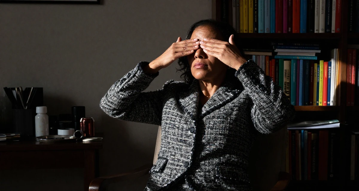 A resolute Female From South Africa, studied journalism in their 40, focusing on legacy and long-term wealth, wearing a classic chanel style tweed suit, covering eyes from the sun in a sunlit living room.