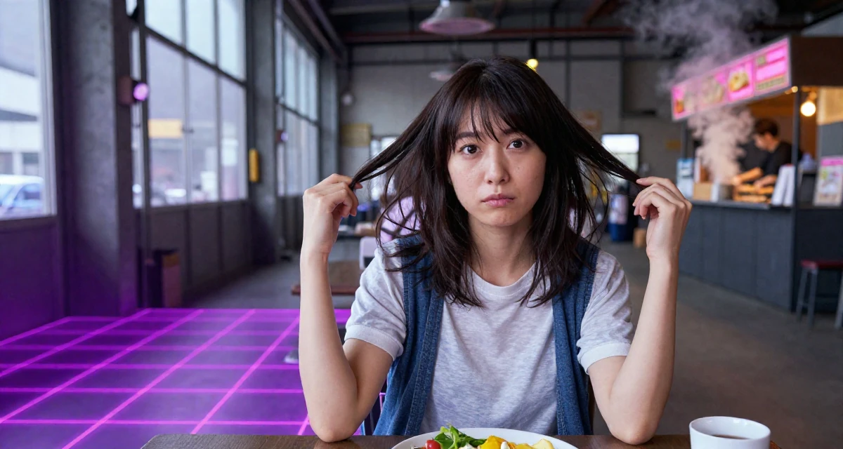 A resolute Female From Japan, majored in sociology in Tokyo in their 24, exploring side hustles to supplement income, wearing a casual weekend brunch outfit, twirling a lock of hair in a industrial warehouse.