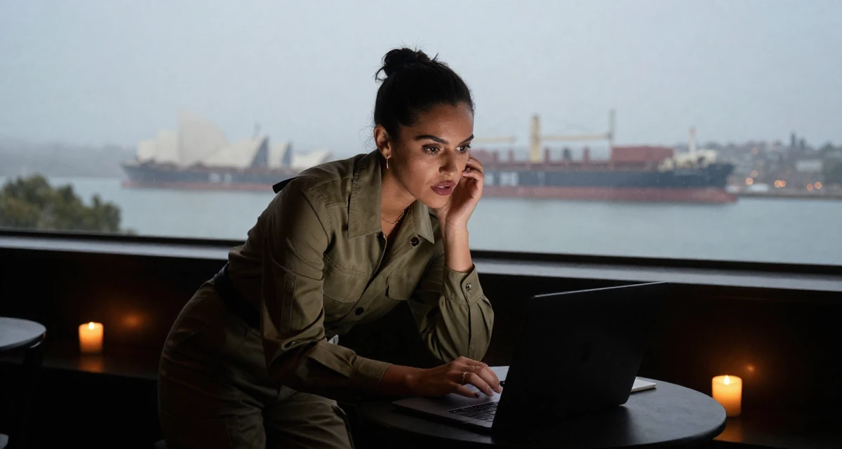 A bold and charismatic Female From Australia, studied event management in their 25, adapting to algorithm changes on promo platforms, wearing a modern utilitarian outfit, typing on a laptop in a lecture hall.