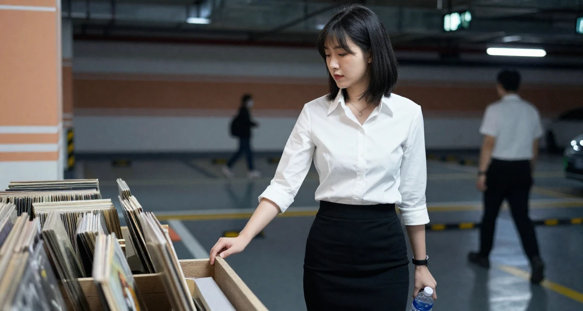 A shy Female From Hangzhou China, studied online commerce and lifestyle branding in their 36, expert in interior design and home decor, wearing a fitted white button-down shirt and a black pencil skirt, holding a water bottle in a underground parking garage.