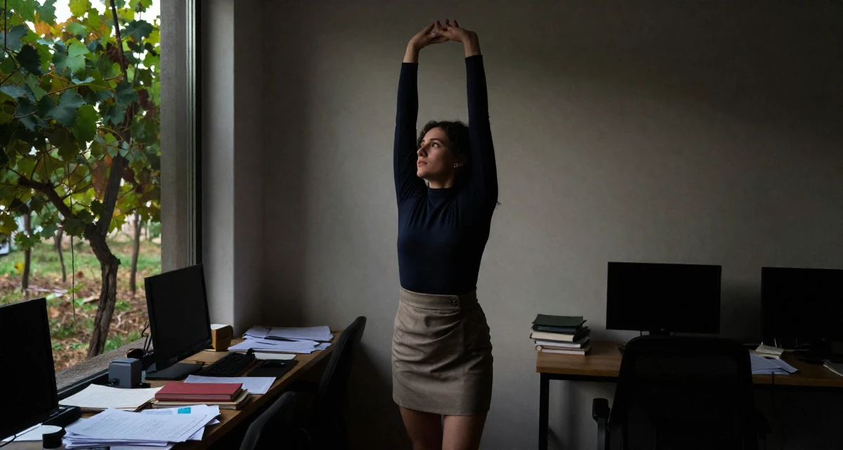 A captivating male From Bulgaria, based in Varna, graduated from an arts college majoring in atmospheric performance aesthetics in their 25, letting go of the need to please everyone, wearing a mini wrap skirt and a fitted long-sleeve top, playing with a ring on a finger in a office break room.