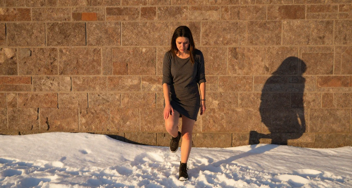 A sorrowful Female From Canada, studied hospitality management in their 47, creating a guide for solo female travel, wearing a t-shirt dress with the sleeves rolled up, tapping a foot in a snowy mountain peak.