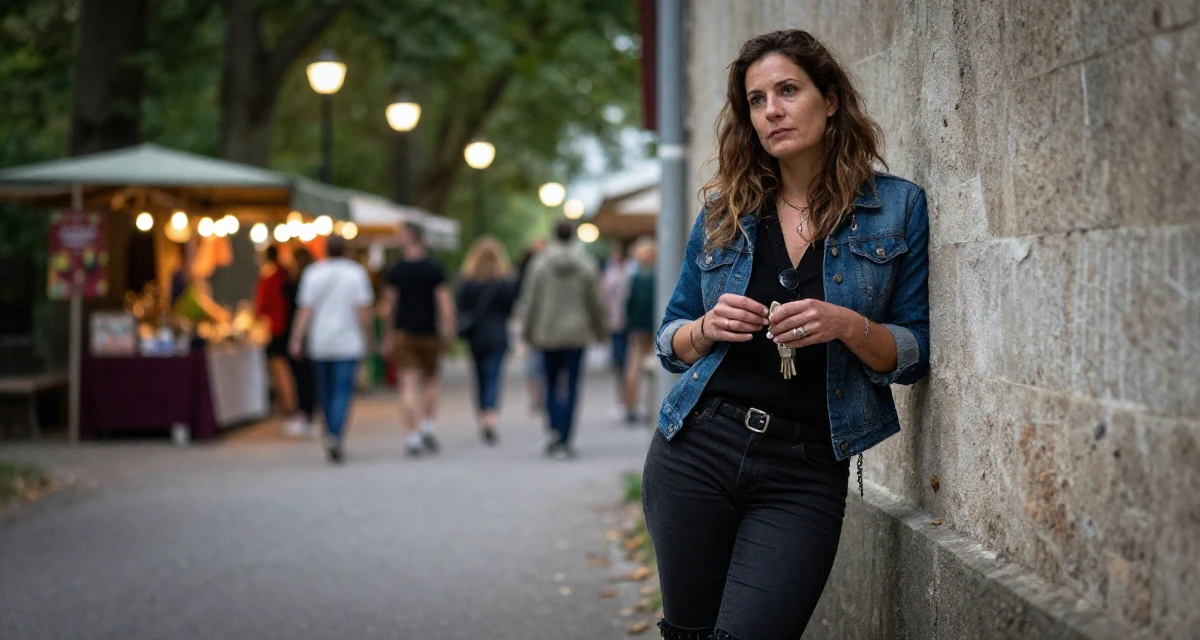 A gently serious Female From France, studied viticulture and oenology in their 48, confident public speaker and thought leader, wearing a edgy street style with boots, holding a set of keys in a forest path.