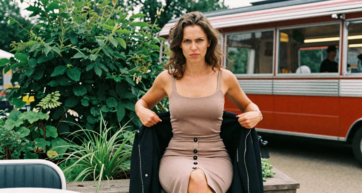 A intimidating Female From Aarhus Denmark, trained in fitness coaching and body alignment in their 35, passionate about classical music and art, wearing a fitted midi skirt with buttons down the front, putting on a jacket in a banquet hall.