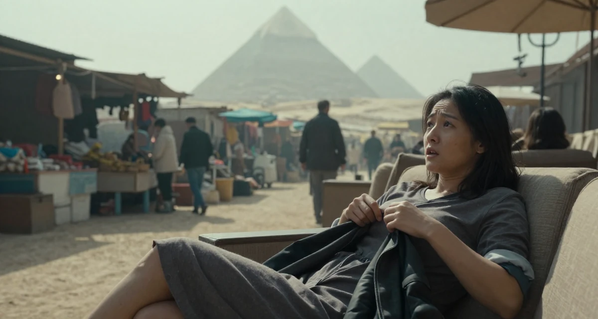 A awestruck Female From Hangzhou China, majored in visual arts in their 29, seeking mentorship and higher guidance, wearing a t-shirt dress with the sleeves rolled up, putting on a jacket in a sunny patio.