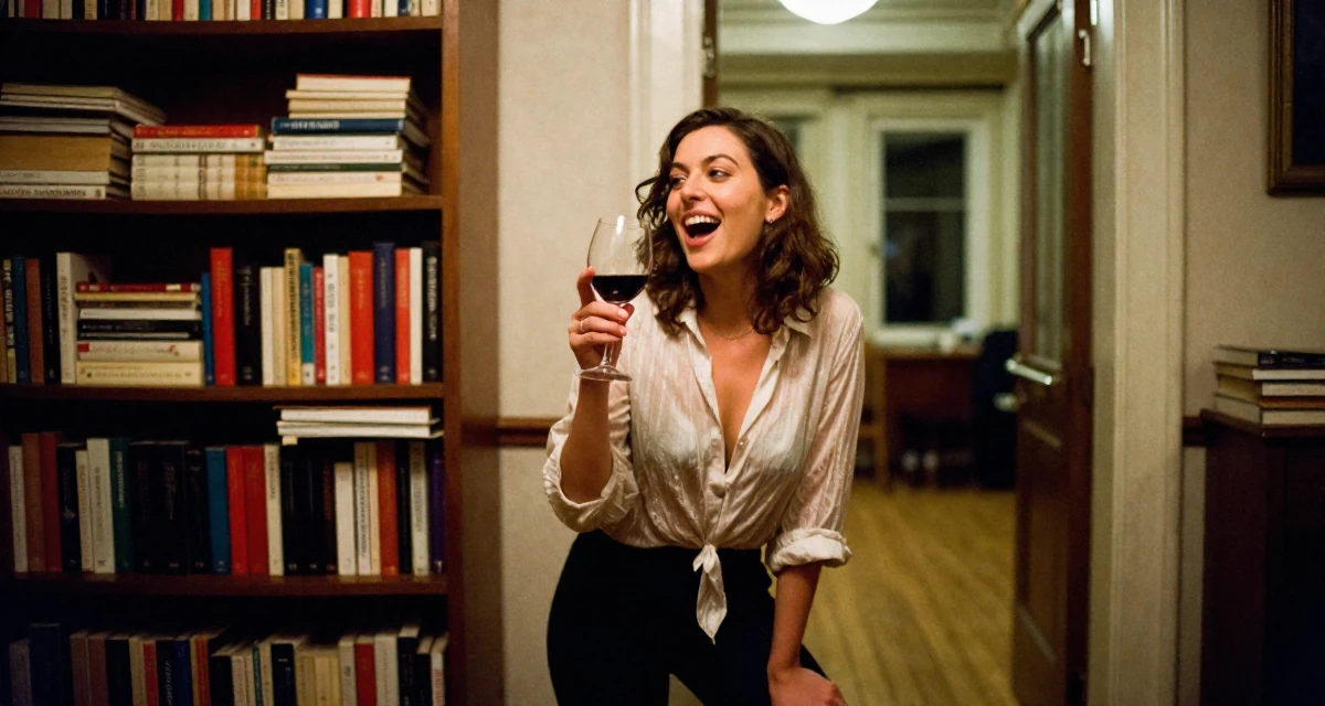 A enthusiastic Female Born in Wales, majored in education studies in their 20, fueled by caffeine and late-night ambition, wearing a lightweight chiffon blouse slightly unbuttoned, holding a wine glass by the stem in a opera house balcony.