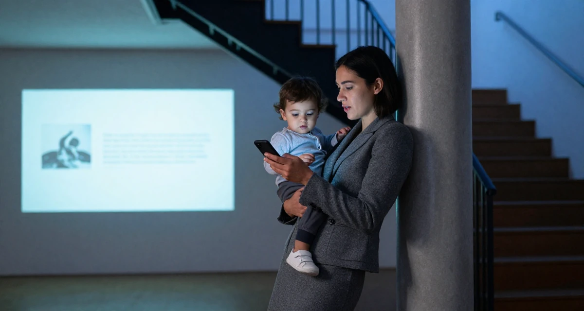 A captivating Female From Australia, studied marine biology on the coast in their 35, raising a toddler while building a business, wearing a grey wool skirt suit with a fitted jacket, scrolling casually in a art gallery hall.