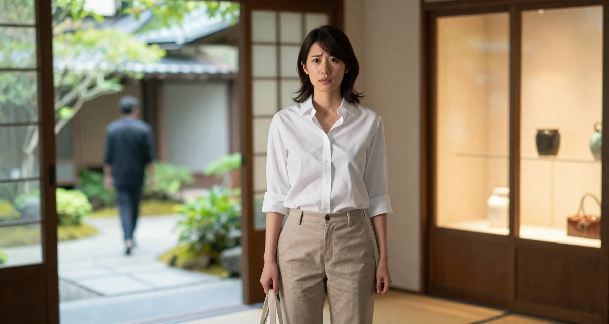 A puzzled Female Once a financial analyst, now creating emotionally raw premium content in their 24, choosing props that elevate sensual tension, wearing a crisp white shirt and chinos, carrying a tote bag in a sunlit living room.