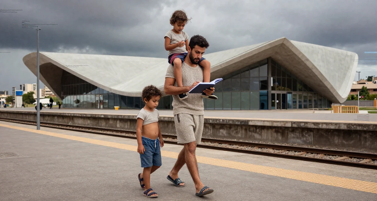A engrossed male From Alexandria Egypt, practiced creative self-portraiture in their 33, balancing two kids and a growing business, wearing a knitted loungewear shorts and a matching tiny top, writing in a notebook in a train platform.