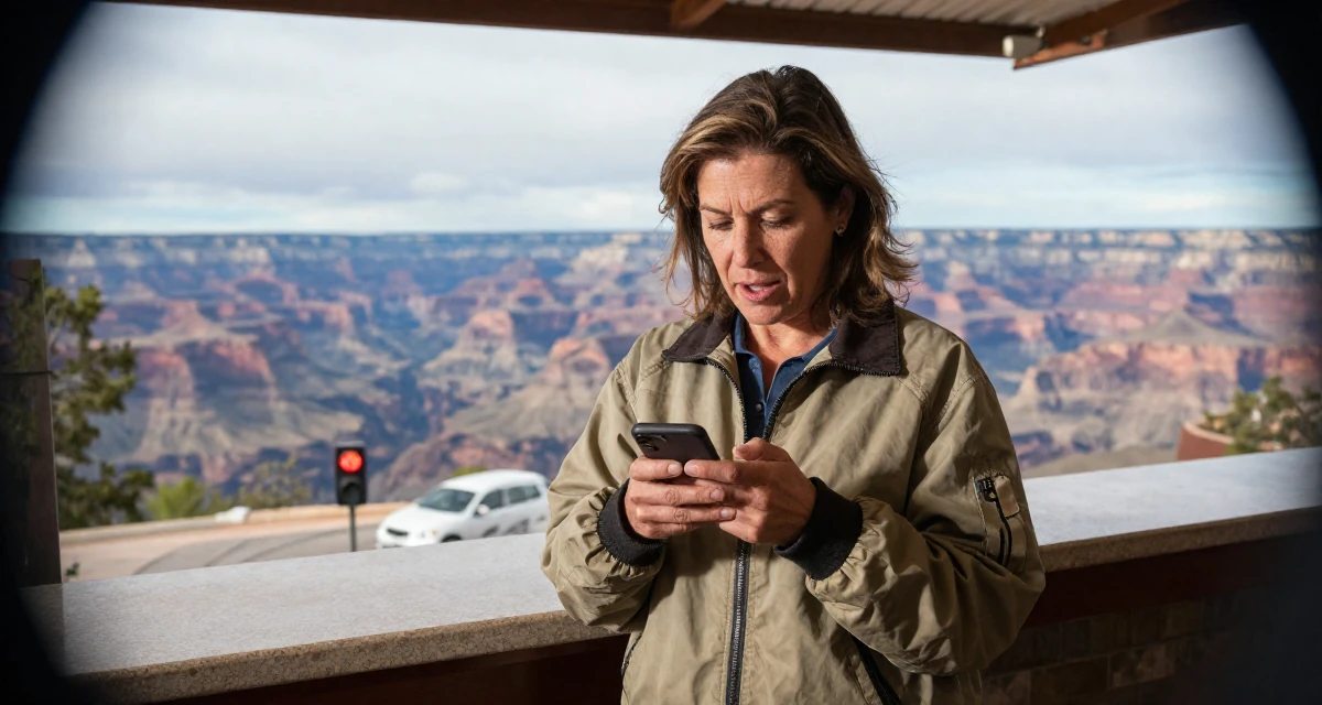 A passionate Female From Bahamas, studied finance and banking in their 50, inspiring others to start over at any age, wearing a retro windbreaker jacket, texting with both thumbs in a bakery counter.
