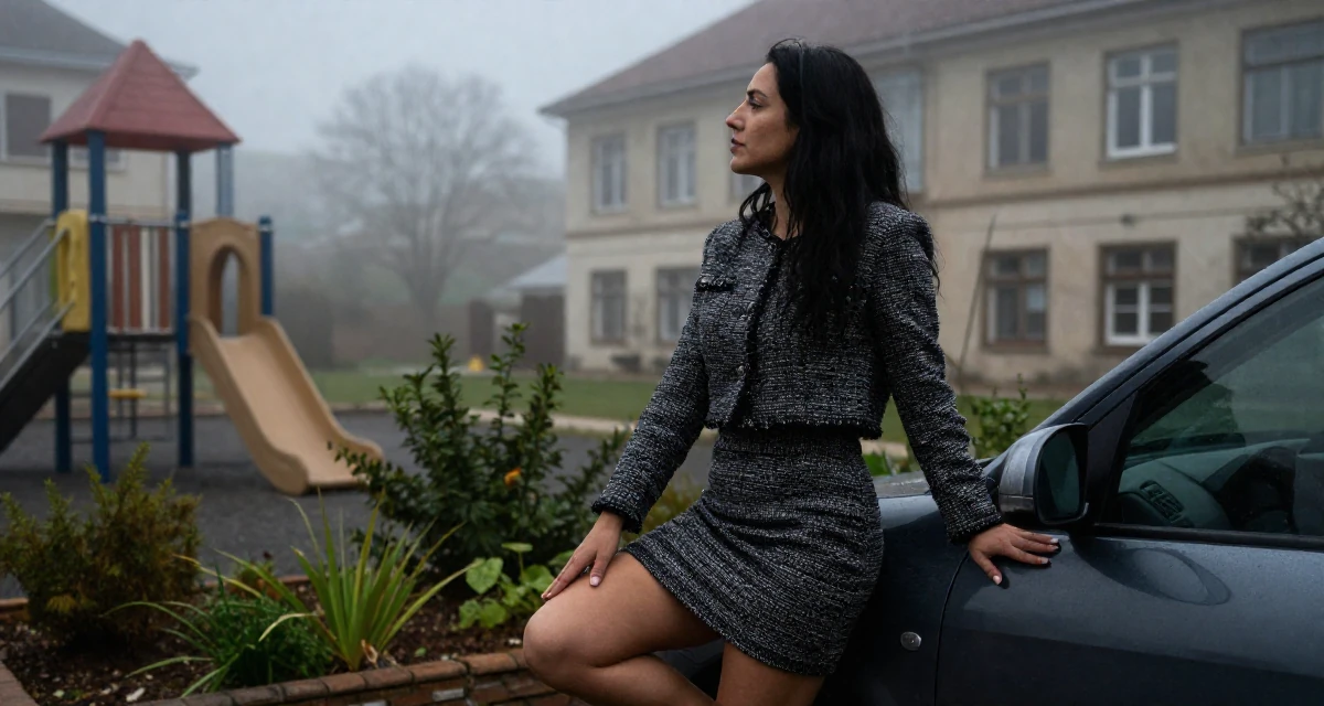 A captivating Female From Angola, majored in logistics operations in their 42, expert in holistic health and herbalism, wearing a cropped tweed jacket and a high-waisted mini skirt, tapping a foot in a school playground.